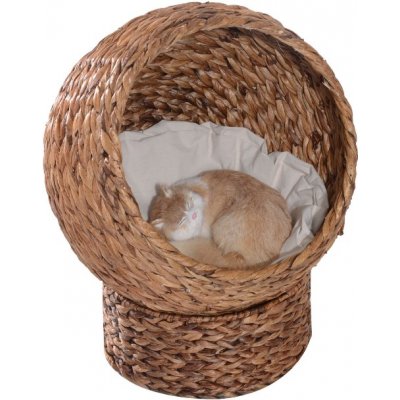PawHut Ratanový pelíšek pro kočky s polštářem 50 x 42 x 60 cm