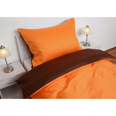JAN Peří povlečení bavlna satén tmavě hnědá oranžová přikrývka 260x240 – Zboží Mobilmania