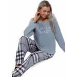Šedé kárované luxusní hřejivé pyžamo pro plnoštíhlé ženy i dívky HELLO SWEET 1z1626 – Zboží Mobilmania