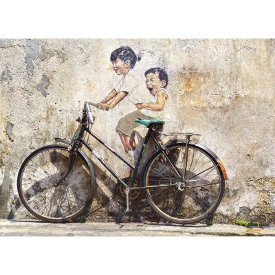 WEBLUX 62780970 Samolepka fólie Little Children on a Bicycle Mural. Malé děti na nástěnné malbě na kole. rozměry 200 x 144 cm – Zbozi.Blesk.cz