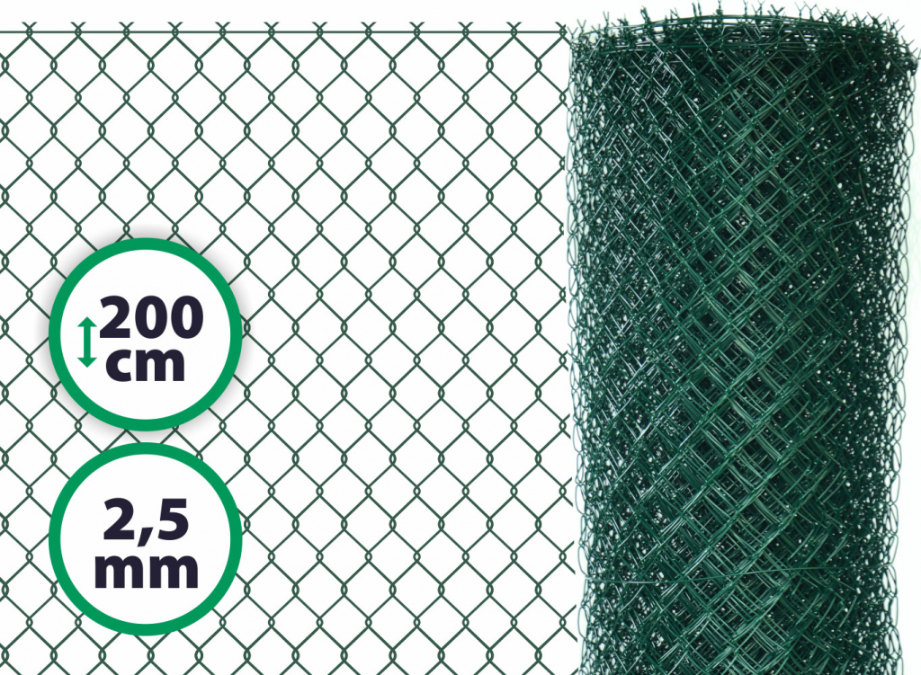 Pletivo plotové poplastované s ND - výška 200 cm, drát 2,5 m, oko 50x50 mm, zelené