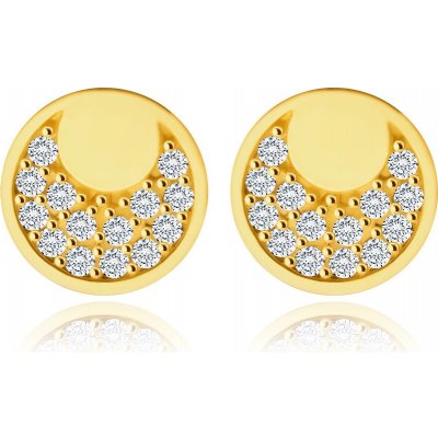 Šperky eshop náušnice z zlata zrcadlově lesklé kroužky tvar měsíčku vykládaný zirkony puzetky GG245.02