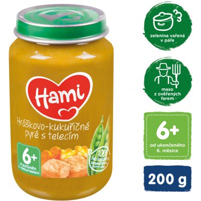 Hami Hráškovo kukuřičné pyré s telecím 200 g – Zboží Dáma