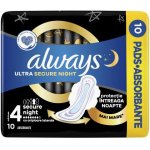 Always Ultra Secure Night Protection hygienické vložky s křidélky 10 ks – Zboží Mobilmania