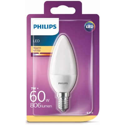 Philips žárovka LED svíčka, 7W, E14, teplá bílá – Zboží Mobilmania