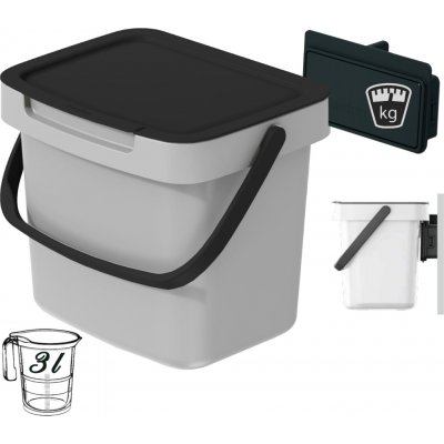 Prosperplast SYSTEMA Q COLLECT popelavý s černým víkem 3 l – Sleviste.cz