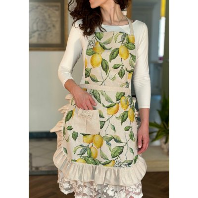 Hortensias Home Dámská zástěra Lemon Linen s volánky a kapsou – Hledejceny.cz