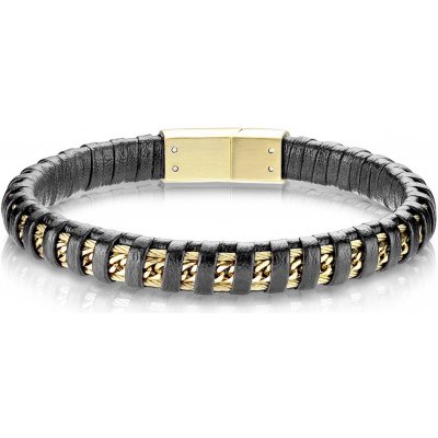 Šperky eshop Černý kožený náramek uprostřed ozdobený řetízkem a drátky ve zlaté barvě AB39.10 – Zboží Mobilmania