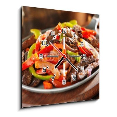 Obraz s hodinami 1D - 50 x 50 cm - mexican food - beef fajitas and bell peppers mexické jídlo