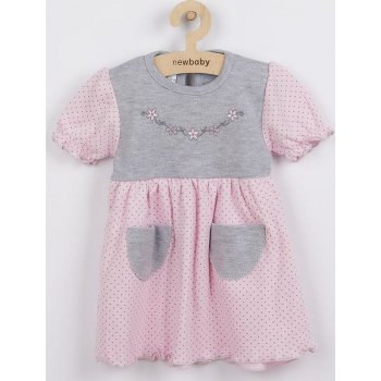 New Baby Kojenecké šatičky s krátkým rukávem Summer dress růžovo šedé