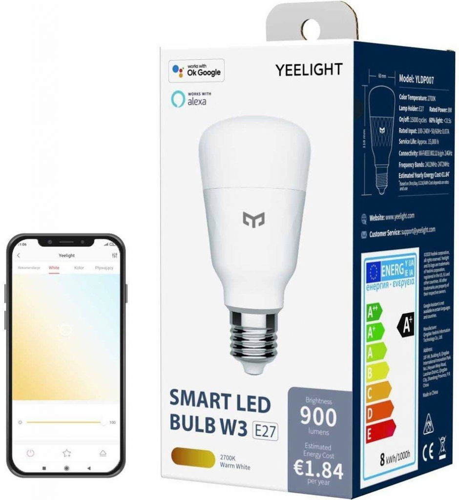 Yeelight Smart LED Bulb W3 inteligentní žárovka , stmívatelná, bíla