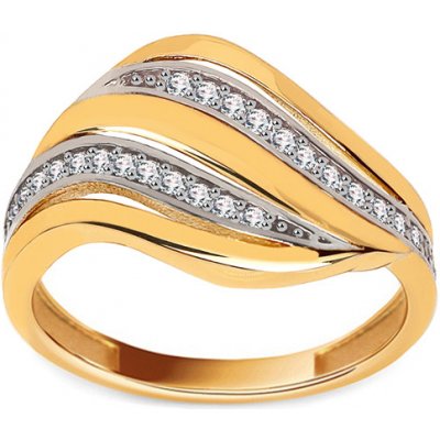 iZlato Forever Dvoubarevný zlatý prsten se dvěma liniemi zirkonů IZ27705 – Zboží Mobilmania