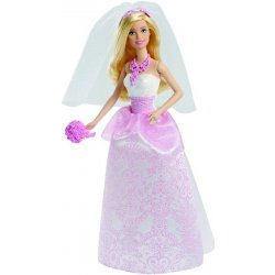Barbie nevěsta s kyticí v růžovo bílých šatech