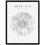 Plakát Miláno mapa města kruh 40X50 cm + černý rám