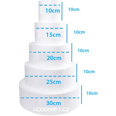Polystyrenový Dortový korpus I polystyren 5 pater I Ø 30, 25, 20 a 10cm I výška 50cm I dutý, barva bílá – Zboží Mobilmania