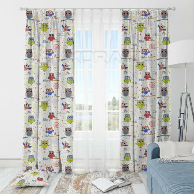 Dekorační látka 361038/104 sovičky na závěsy, polštářky - 50 x 50 cm – Zboží Mobilmania