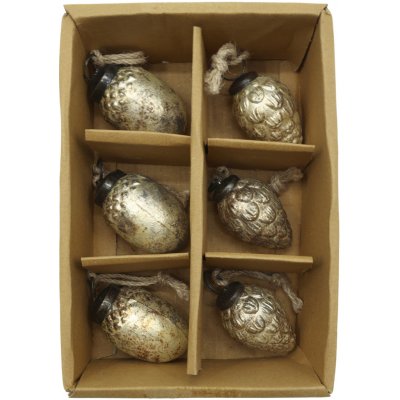 6ks champagne antik skleněná vánoční ozdoba šiška a žalud ChicAnt – Ø 3,5*5,5 cm - Chic Antique – Hledejceny.cz