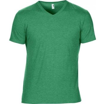 Tričko V-výstřih zelená žíhaná