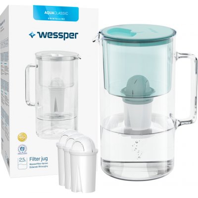 Wessper Sada Wessper AquaClassic se skládá z 2,5l skleněný džbán Crystalline a 3x filtrační patrona – Sleviste.cz