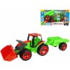 Auta, bagry, technika Lena Traktor se lžící a s vozíkem, červeno zelený