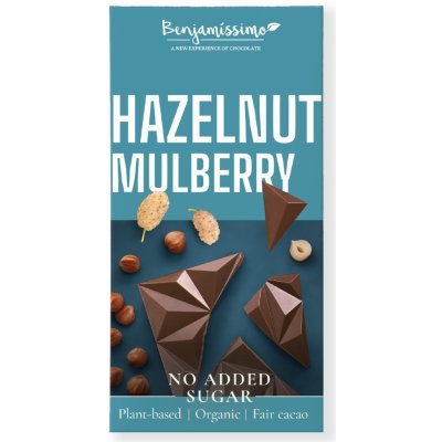 Benjamissímo Hazelnut Mulberry Bio Veganská čokoláda s lískooříškovou pastou lískovci a morušou slazená erytritolem 60 g – Sleviste.cz