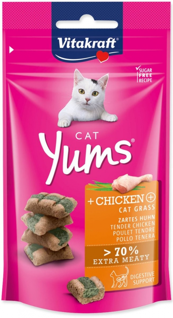 Vitakraft Cat Yums kuře & kočičí tráva polštářky 40 g