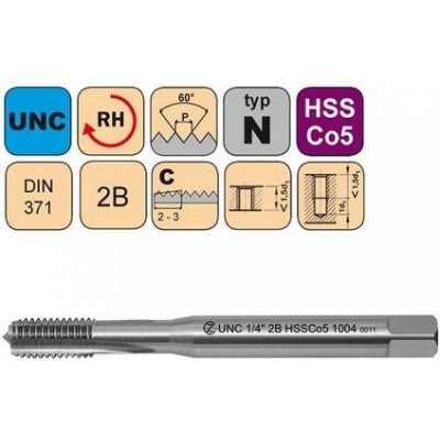 NÁSTROJE CZ Závitník strojní UNC 5/16"-18 2B HSSCo5 DIN 371 C - 1004 - CZZ1004-UNC-5/16"-18-2B – Zboží Mobilmania