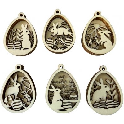 Davona Velikonoční kraslice se zajíčky sada - dřevěné dekorace 6 ks – Zbozi.Blesk.cz