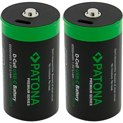 PATONA nabíjecí baterie LR20 mono D Li-lon 4000mAh 1,5V s USB-C nabíjením, 2ks v balení – Sleviste.cz