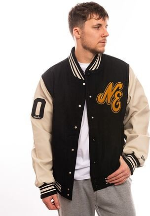 New Era Script Logo Varsity Jacket Black / Off White