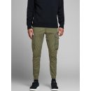 Jack & Jones pánské kalhoty JPSTPAUL Tapered Fit 12141844 Olive Night