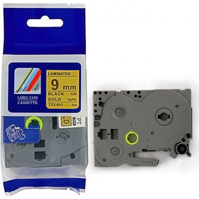 Kompatibilní páska s Brother TZ-821 / TZe-821, 9mm x 8m, černý tisk / zlatý podklad – Zboží Mobilmania