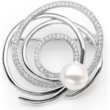 Gaura Pearls stříbrná brož s bílou perlou a zirkony Nicola SK20478BR/W bílá