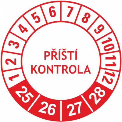 Kontrolní kolečka Příští kontrola2 2025-2028 samolepící vinylová fólie 25 mm aršík 30 kusů – HobbyKompas.cz