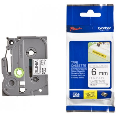 Páska Brother TZE-S211, 6mm, bílá/černá, adhezivní, laminovaná, délka 8m – Zboží Živě
