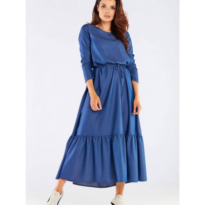 maxi šaty s viazaním A455 Modré – Zboží Mobilmania