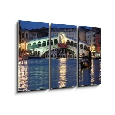 Obraz 3D třídílný - 105 x 70 cm - Le pont du rialto et gondole de nuit venice rialto grand kanál – Zboží Mobilmania