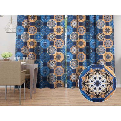 Biante Bavlněný závěs Sandra SA-448 Modro-oranžové marocké dlaždice 150x200 cm – Sleviste.cz