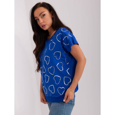RELEVANCE Dámské bavlněné tričko s potiskem srdce kobalt – Zboží Mobilmania