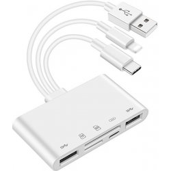 AppleMix Přepojka / adaptér Lightning / USB-C / USB-A na 2x USB-A + Lightning + SD / Micro SD