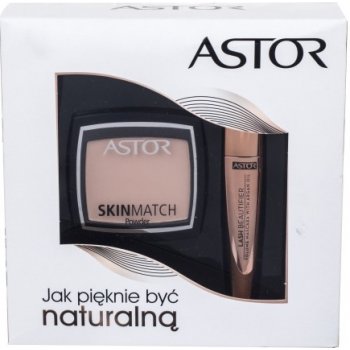 Astor Lash Beautifier Volume Mascara With Argan Oil 10 ml + Skin Match Powder 100 Ivory 800 Black 7 g dárková sada