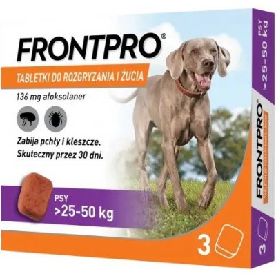 FRONTPRO Tablety proti blechám a klíšťatům pro psa >25 50 kg 3x 136 mg