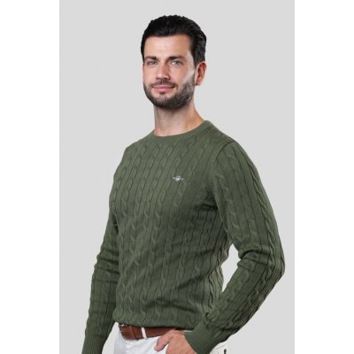 Gant Cotton Cable C-neck Moss Green – Zboží Dáma