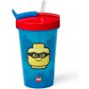 Dětská láhev a učící hrnek LEGO modrý kelímek s červeným víčkem a brčkem ® Iconic 500 ml