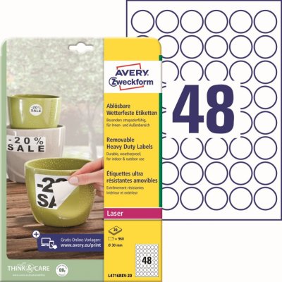 Avery Zweckform L4716REV-20 Odolné snímatelné etikety 30mm 960 ks bílá – Zboží Dáma