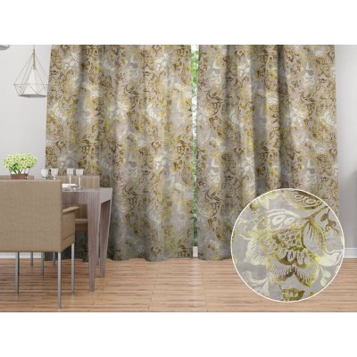 Biante Sametový závěs Tamara TMR-055 Abstraktní zelené květy na zelenošedém 145x140 cm – Zboží Dáma