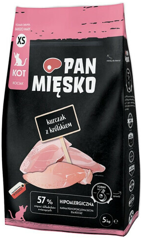Pan Mięsko Krmivo suché pro kočky Kuře s králíkem koťátko křupky XS 5 kg