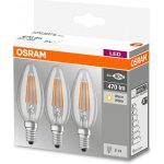 Osram sada 3x LED filamentová žárovka E14, Candle, 4W, 470lm, 2700K, teplá bílá – Zboží Živě