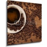 Obraz 1D - 50 x 50 cm - Heart shape from coffee beans on wood Tvar srdce z kávových bobů na dřevo – Hledejceny.cz