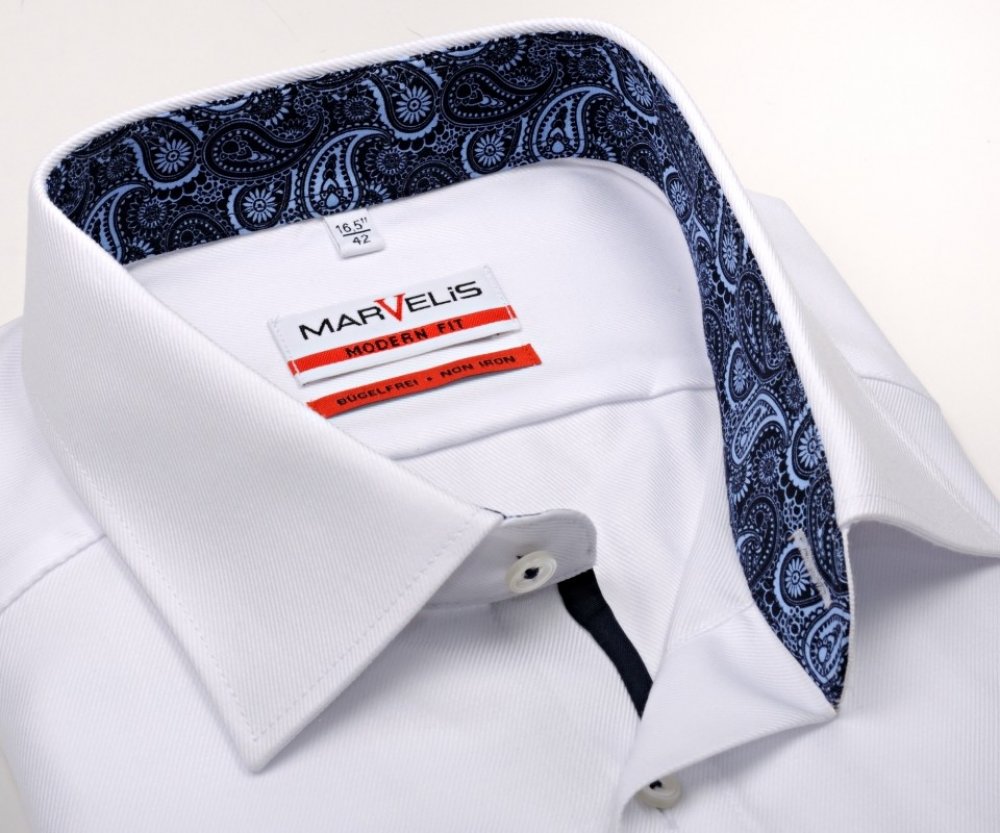 Marvelis Modern Fit Twill luxusní košile s modrým vnitřním límcem bílá |  Srovnanicen.cz